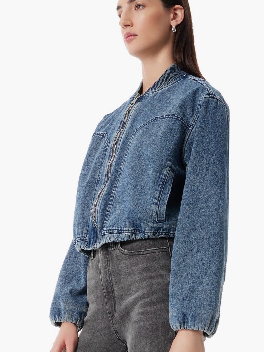 Robert Rodriguez Cropped Blue Denim Bomber Jacket